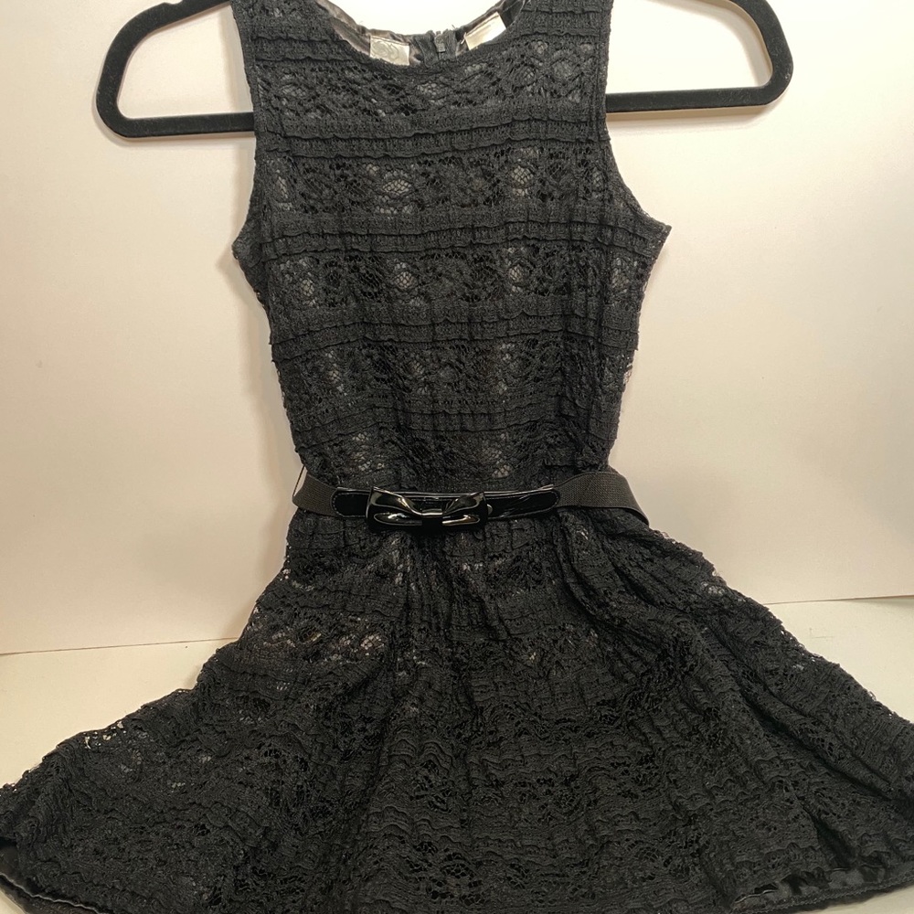 Like New. Girls Black Lace Belted Dress by Guess